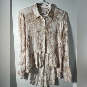 LC Lauren Conrad Toile Floral Ruffle High Low Blouse M